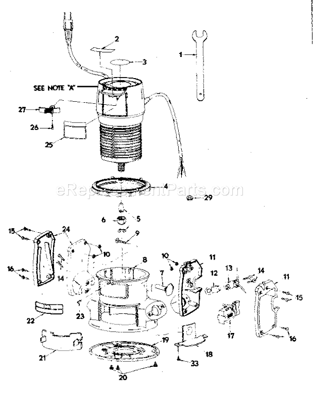 Base Assembly Diagram and Parts List for  Craftsman Router