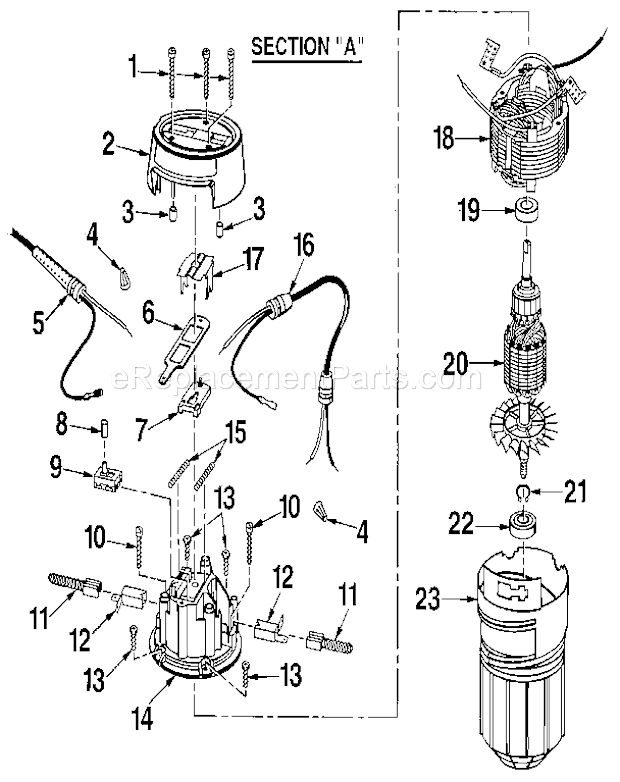 Motor Assembly Diagram and Parts List for  Craftsman Router