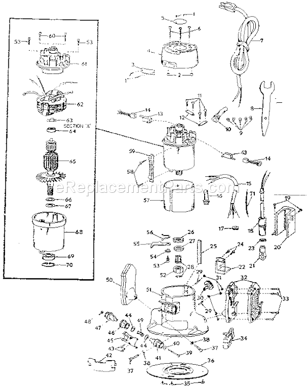 Unit Parts Diagram and Parts List for  Craftsman Router