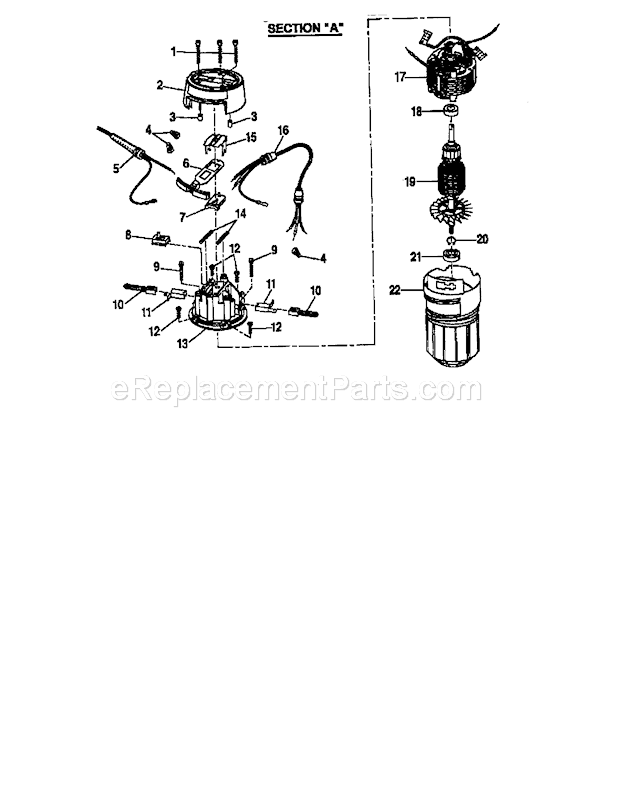 Armature And Field Assemb... Diagram and Parts List for  Craftsman Router