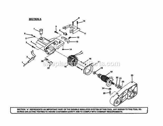 Motor And Motor Housing Diagram and Parts List for  Craftsman Miter Saw