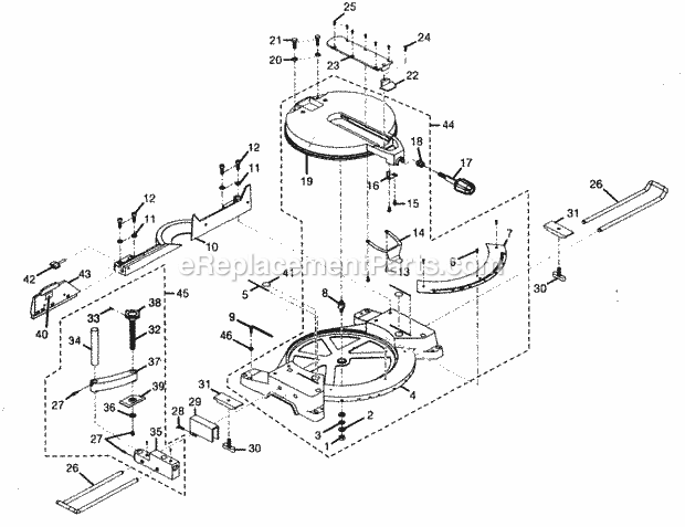 Base Assy Diagram and Parts List for  Craftsman Miter Saw