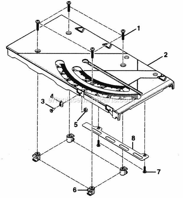 Miter Table Diagram and Parts List for  Craftsman Table Saw