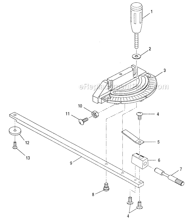 Miter Gage Diagram and Parts List for  Craftsman Table Saw