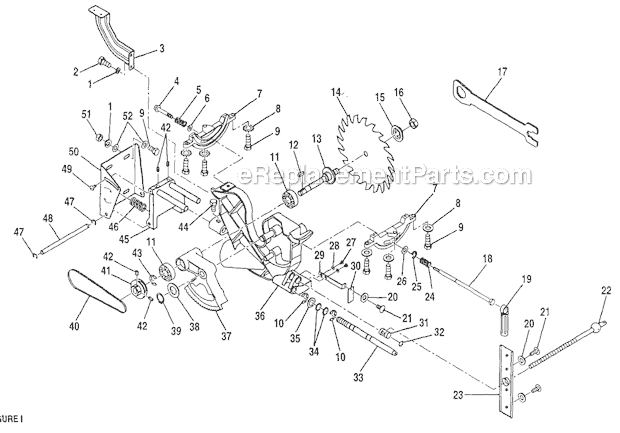 Blade Diagram and Parts List for  Craftsman Table Saw