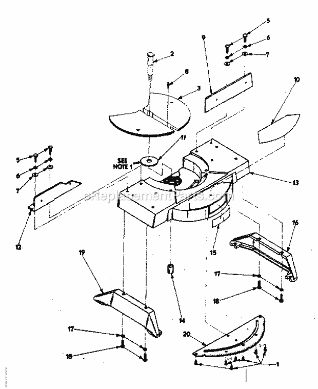 Table Assembly Diagram and Parts List for 31523742  Craftsman Chop Saw