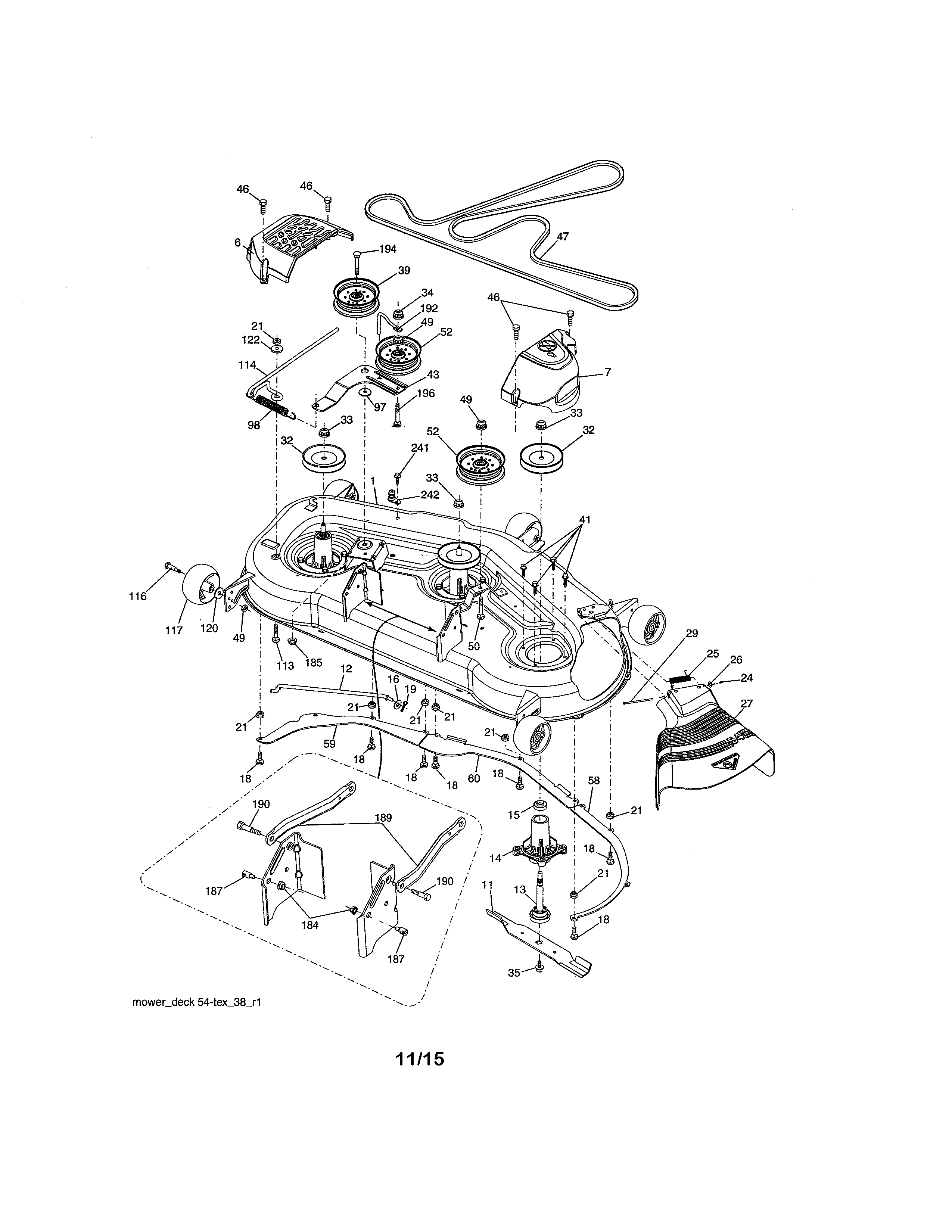Mower Deck Diagram and Parts List for  Craftsman Lawn Tractor