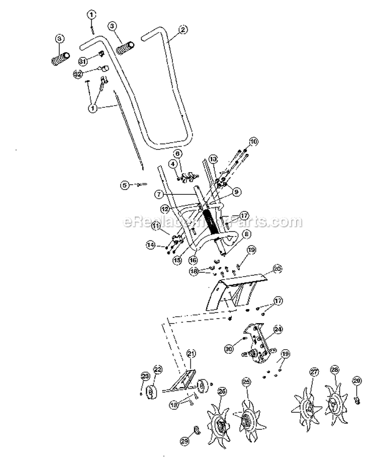 HandlesTines Diagram and Parts List for  Craftsman Tiller