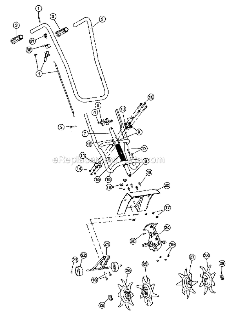 Handle BarTinesGearbox Diagram and Parts List for  Craftsman Tiller