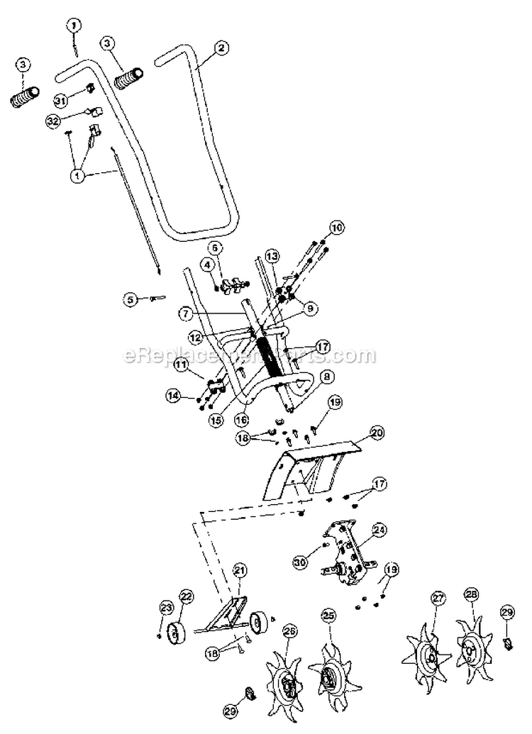 HandleTinesDrive Shaft Diagram and Parts List for  Craftsman Tiller