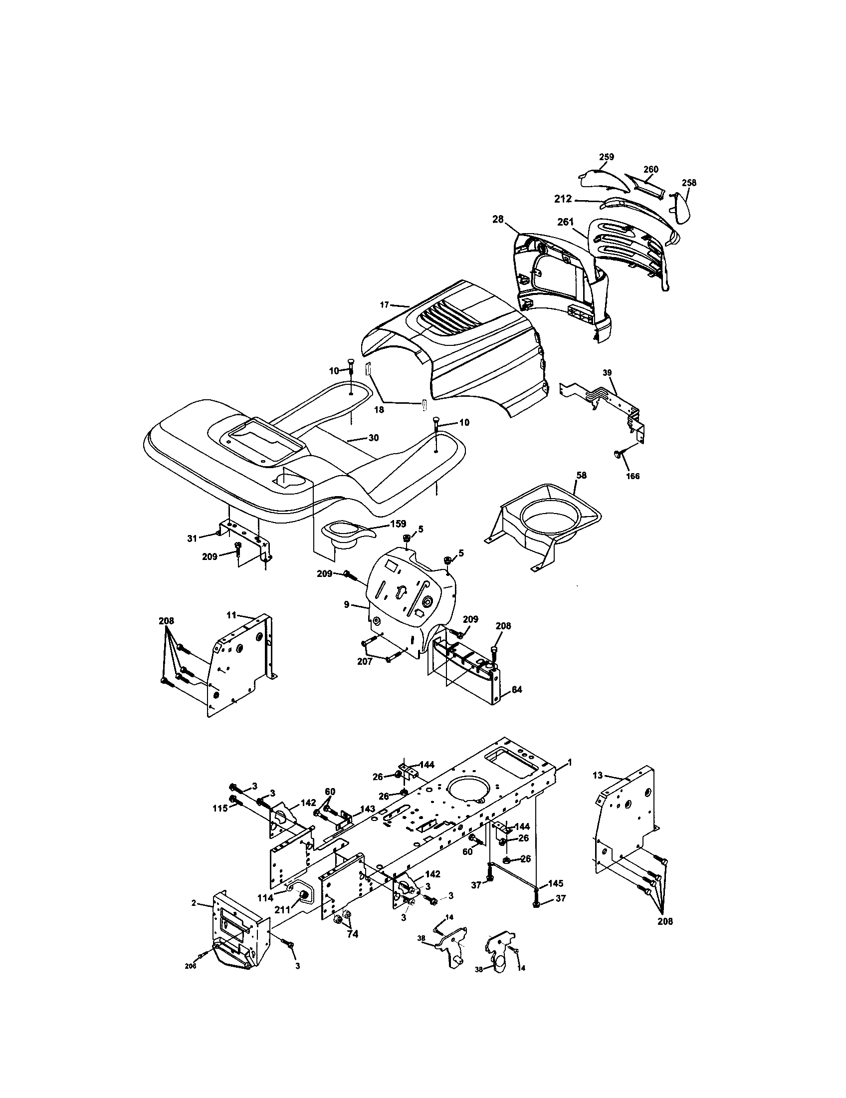 Chassis And Enclosures Diagram and Parts List for  Craftsman Lawn Tractor