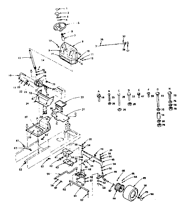 Steering Assembly Diagram and Parts List for  Craftsman Lawn Tractor