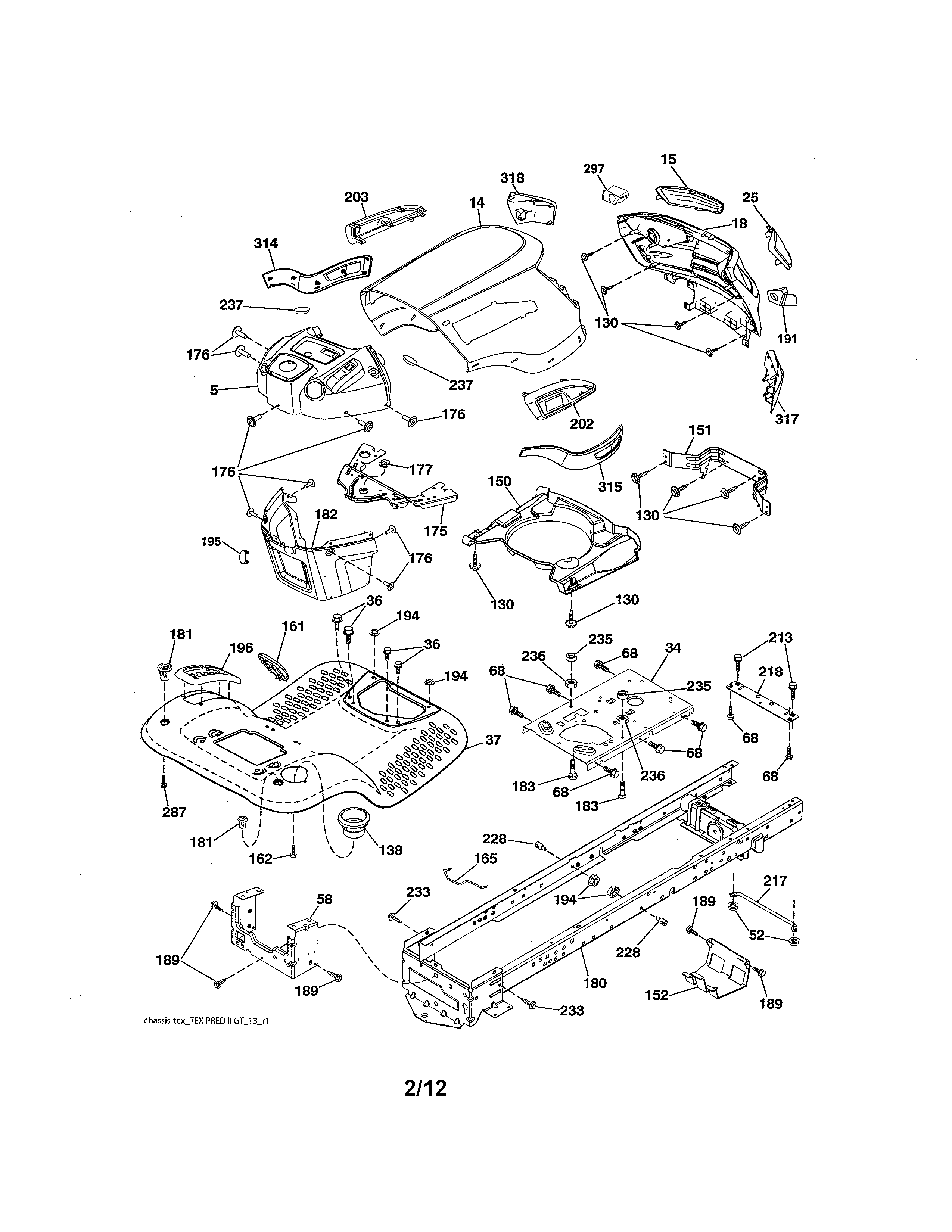Chassis Diagram and Parts List for  Craftsman Lawn Tractor
