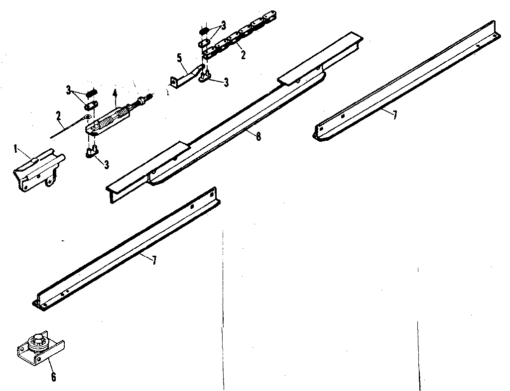 Rail Assembly Diagram and Parts List for  Craftsman Garage Door Opener