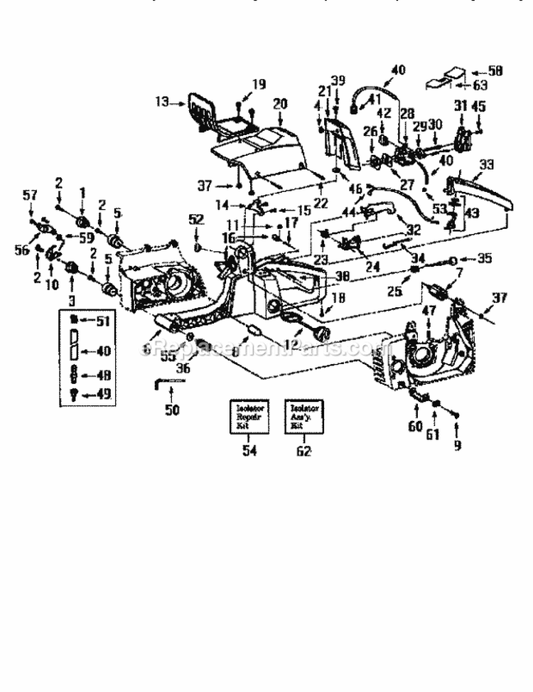 Handle And Fuel Tank Diagram and Parts List for  Craftsman Chainsaw