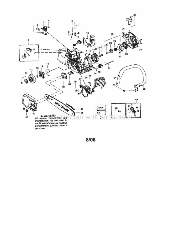 Chassis/Bar/Handle Diagram and Parts List for  Craftsman Chainsaw