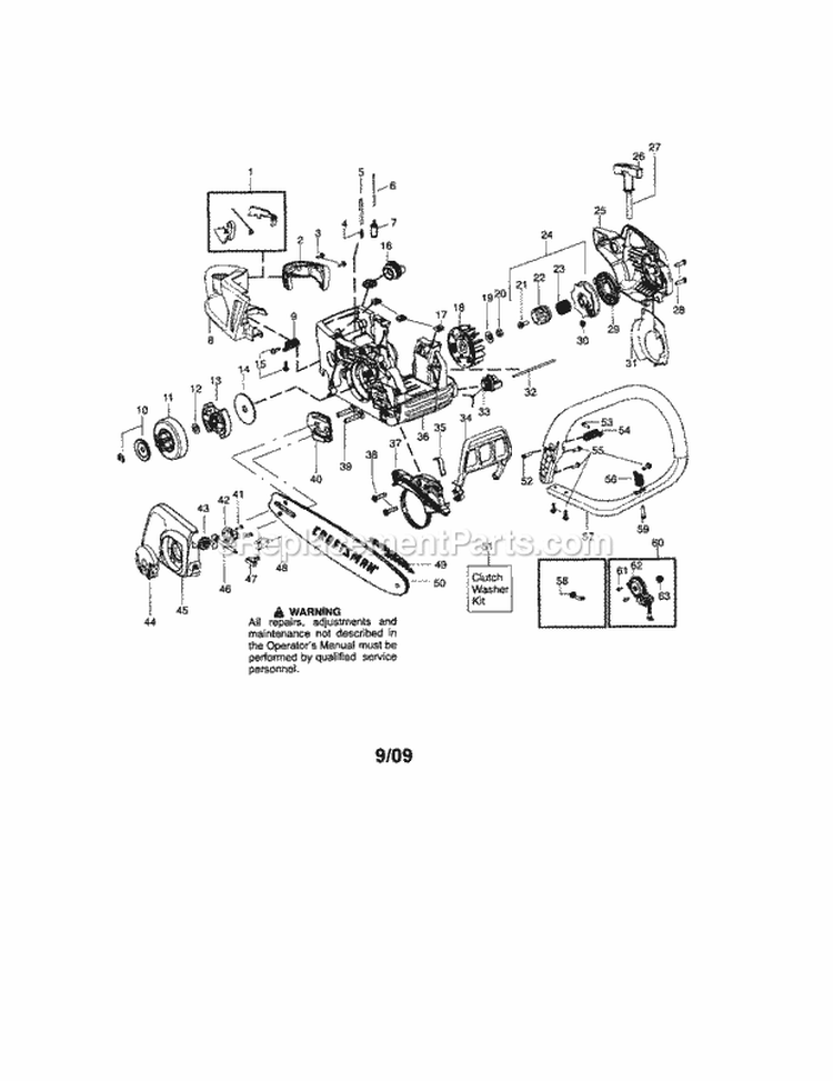 Chassis / Bar / Handle Diagram and Parts List for  Craftsman Chainsaw