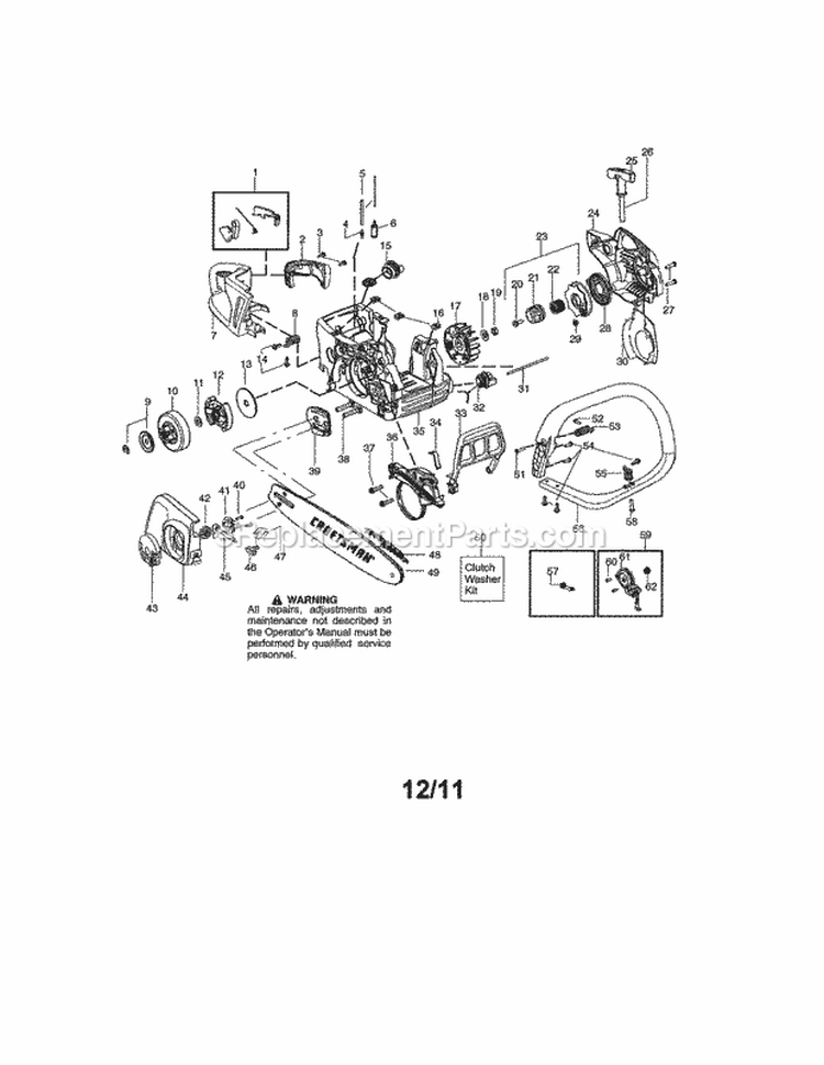 Chassis / Bar / Handle Diagram and Parts List for  Craftsman Chainsaw