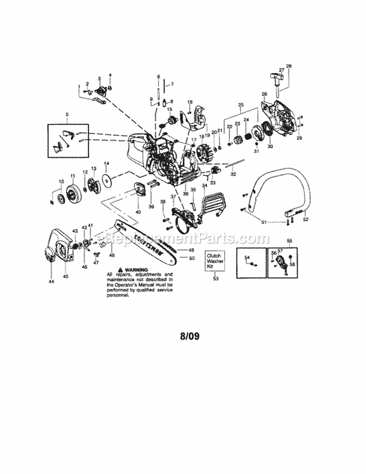Chassis / Bar / Handle Diagram and Parts List for  Craftsman Chainsaw
