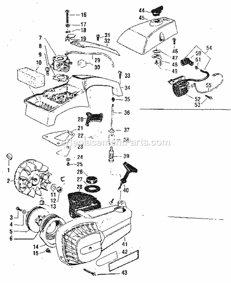 Main Frame Diagram and Parts List for  Craftsman Chainsaw