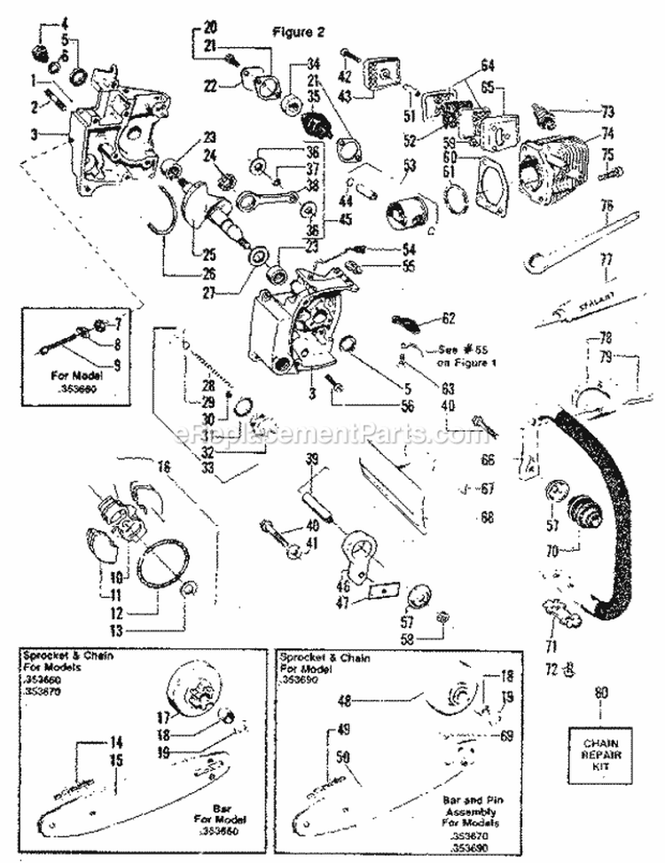 Engine Diagram and Parts List for  Craftsman Chainsaw