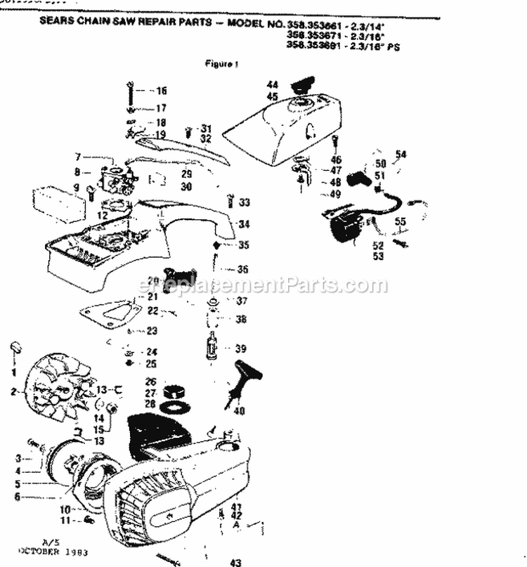 14 Inch 2.3 / 16 Inch Diagram and Parts List for  Craftsman Chainsaw