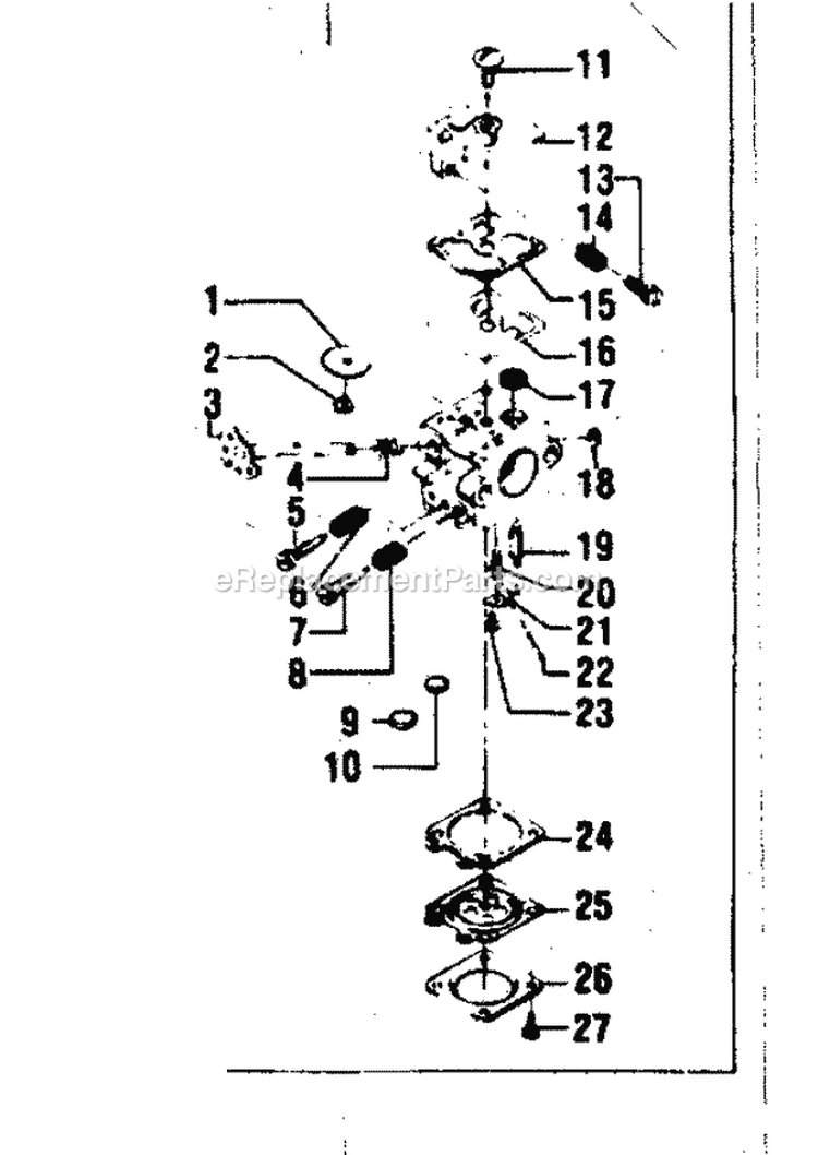 Carburetor Assembly Diagram and Parts List for  Craftsman Chainsaw