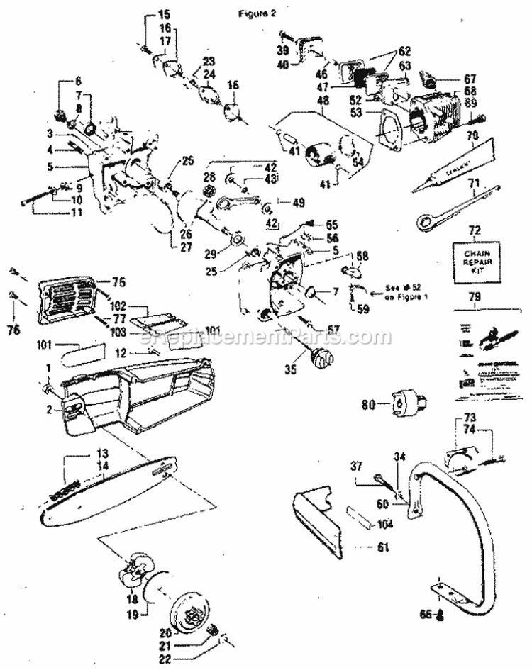 Handle / Chain Diagram and Parts List for  Craftsman Chainsaw