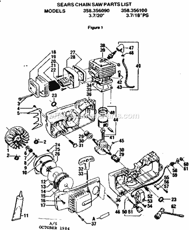 Flywheel Assembly Diagram and Parts List for  Craftsman Chainsaw