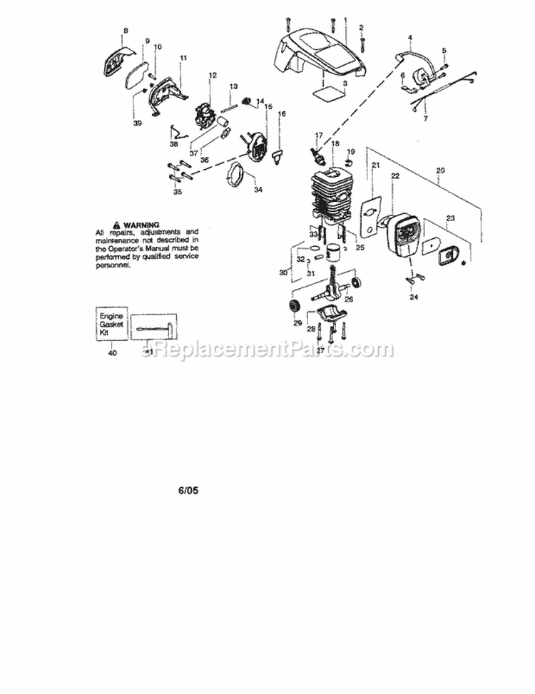 Cylinder / Shield / Crankshaft Diagram and Parts List for  Craftsman Chainsaw