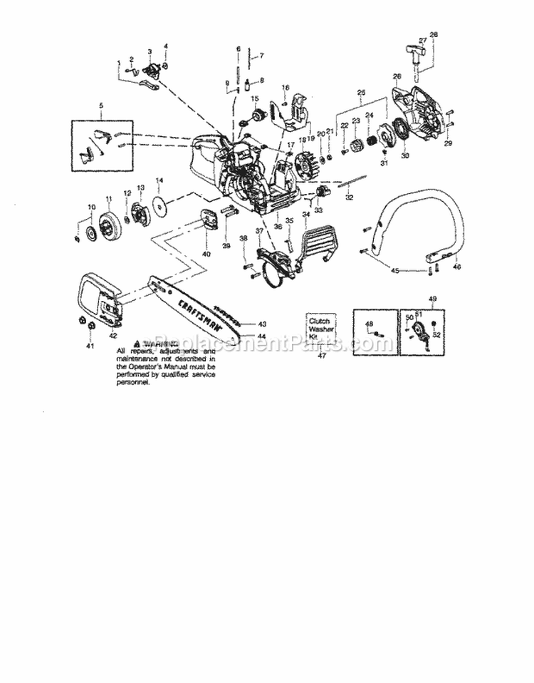 Chain / Bar / Housing / Handle Diagram and Parts List for  Craftsman Chainsaw