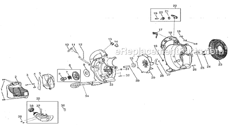 HandleScrollImpeller Diagram and Parts List for  Craftsman Leaf Blower / Vacuum