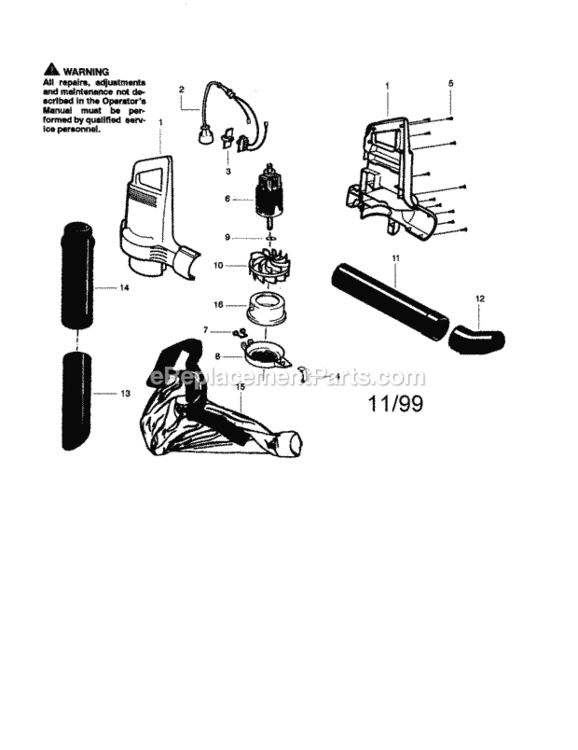 Page A Diagram and Parts List for  Craftsman Leaf Blower / Vacuum
