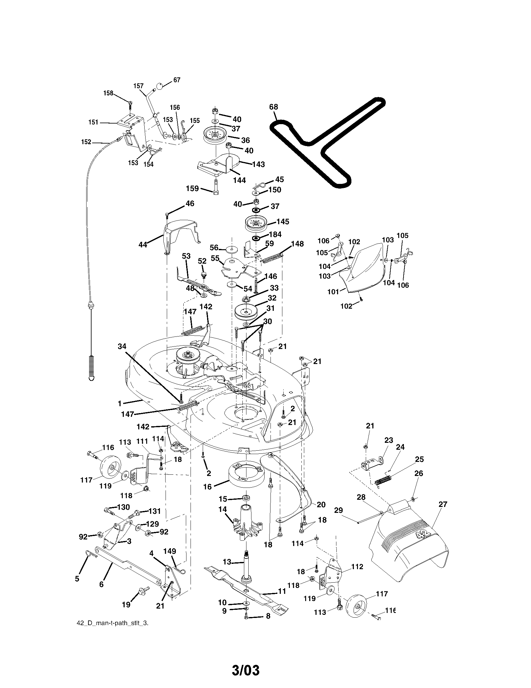 Mower Deck Diagram and Parts List for  Craftsman Lawn Tractor