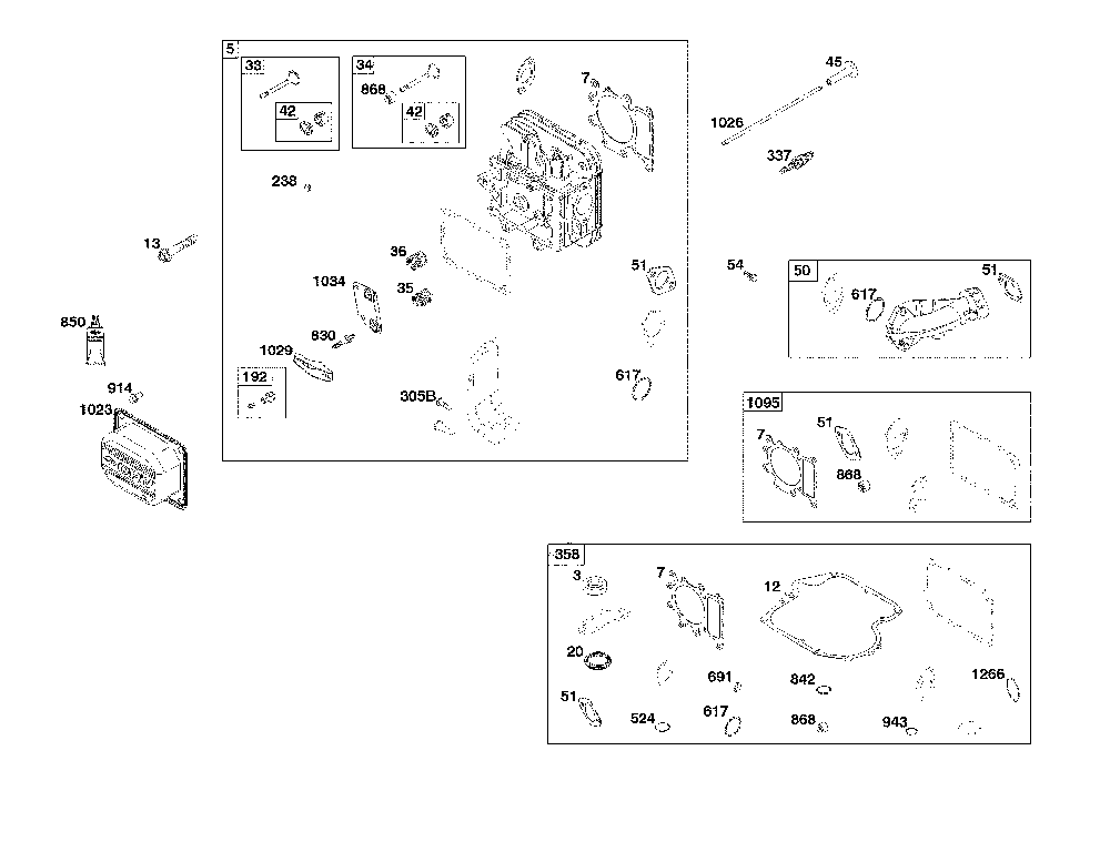 Cylinder head Diagram and Parts List for  Craftsman Lawn Tractor