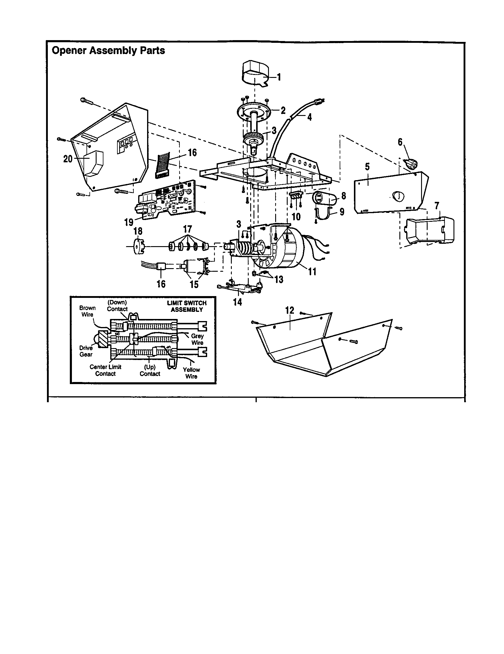 Opener Assembly Diagram and Parts List for  Craftsman Garage Door Opener