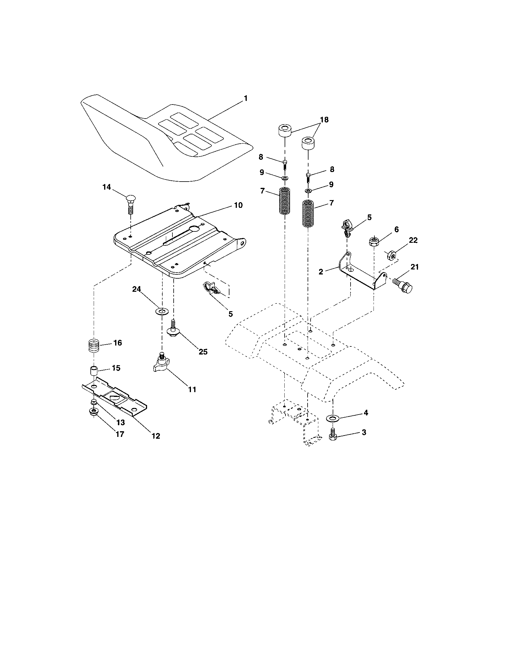 Seat Assembly Diagram and Parts List for  Craftsman Lawn Tractor