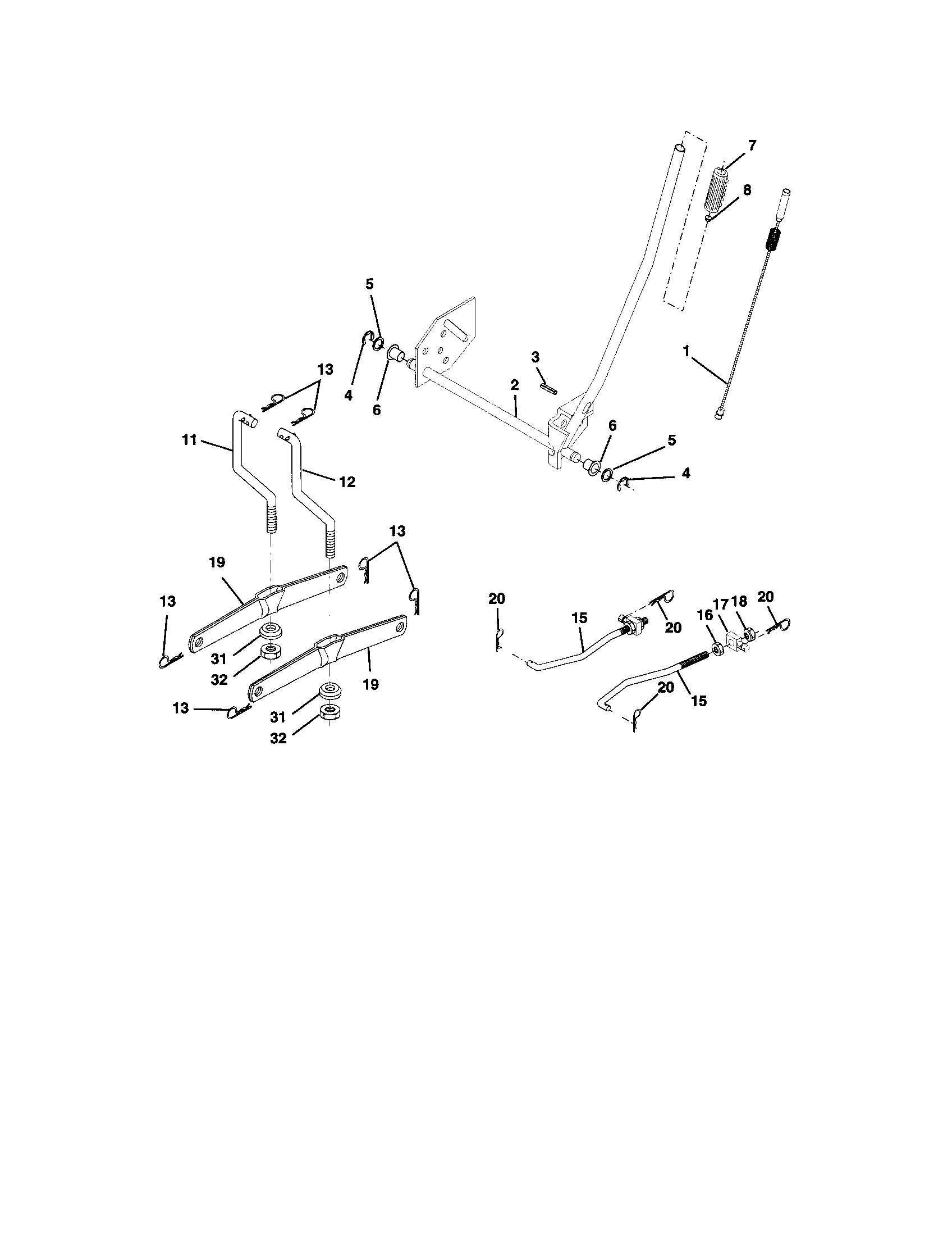 Lift Assembly Diagram and Parts List for  Craftsman Lawn Tractor