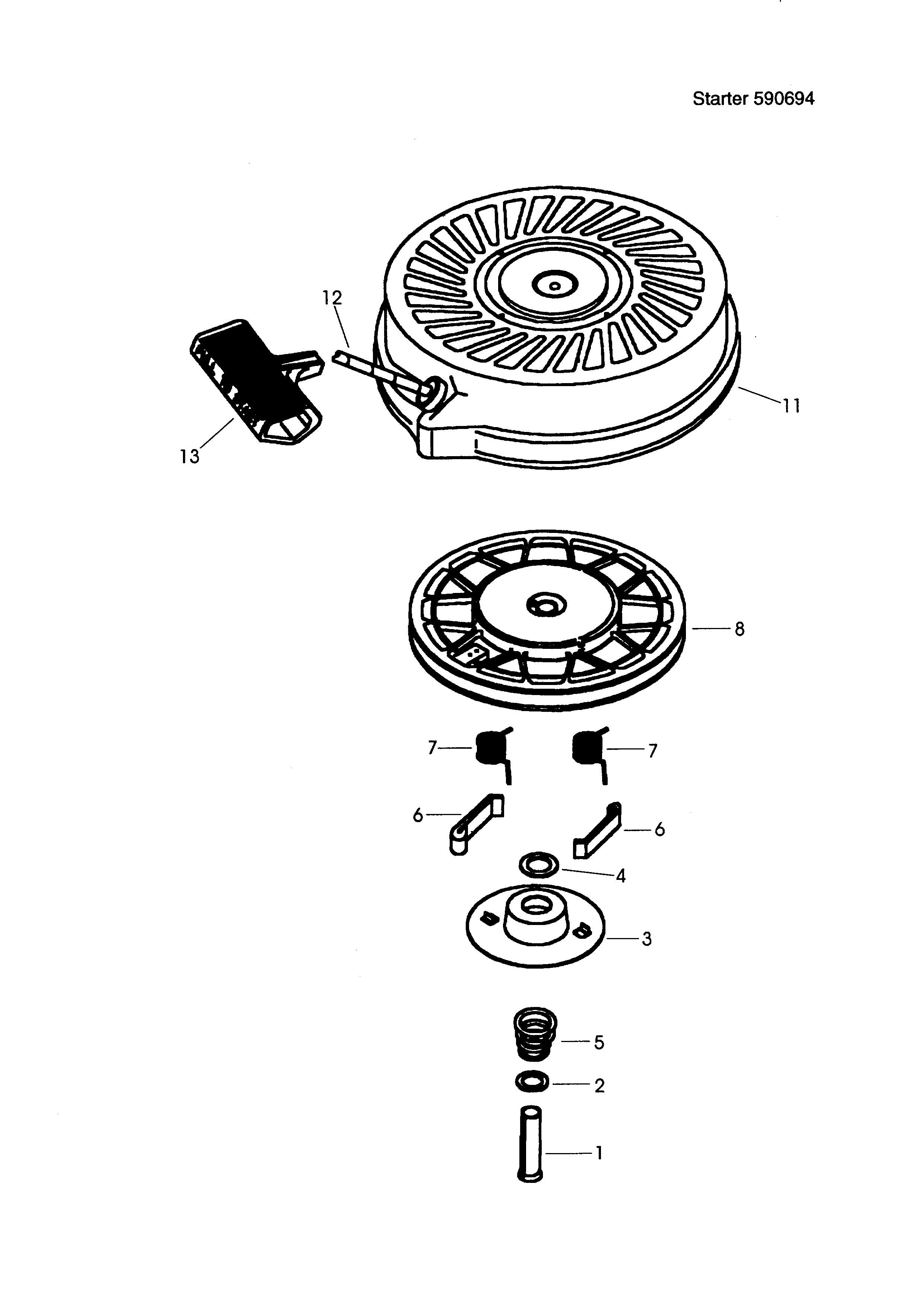 Starter 590694 Diagram and Parts List for 143996002  Craftsman Engine