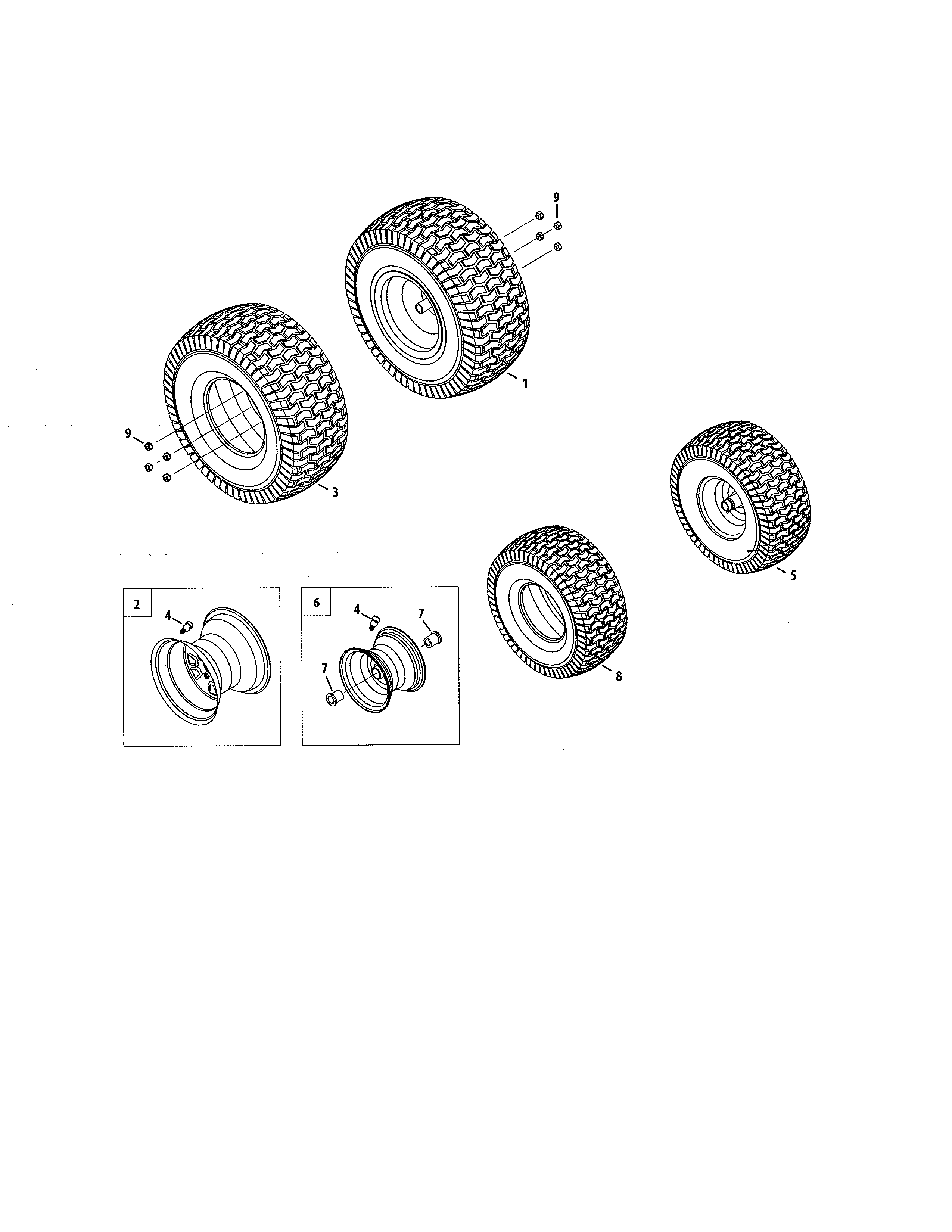 Wheels/rims Diagram and Parts List for  Craftsman Lawn Tractor
