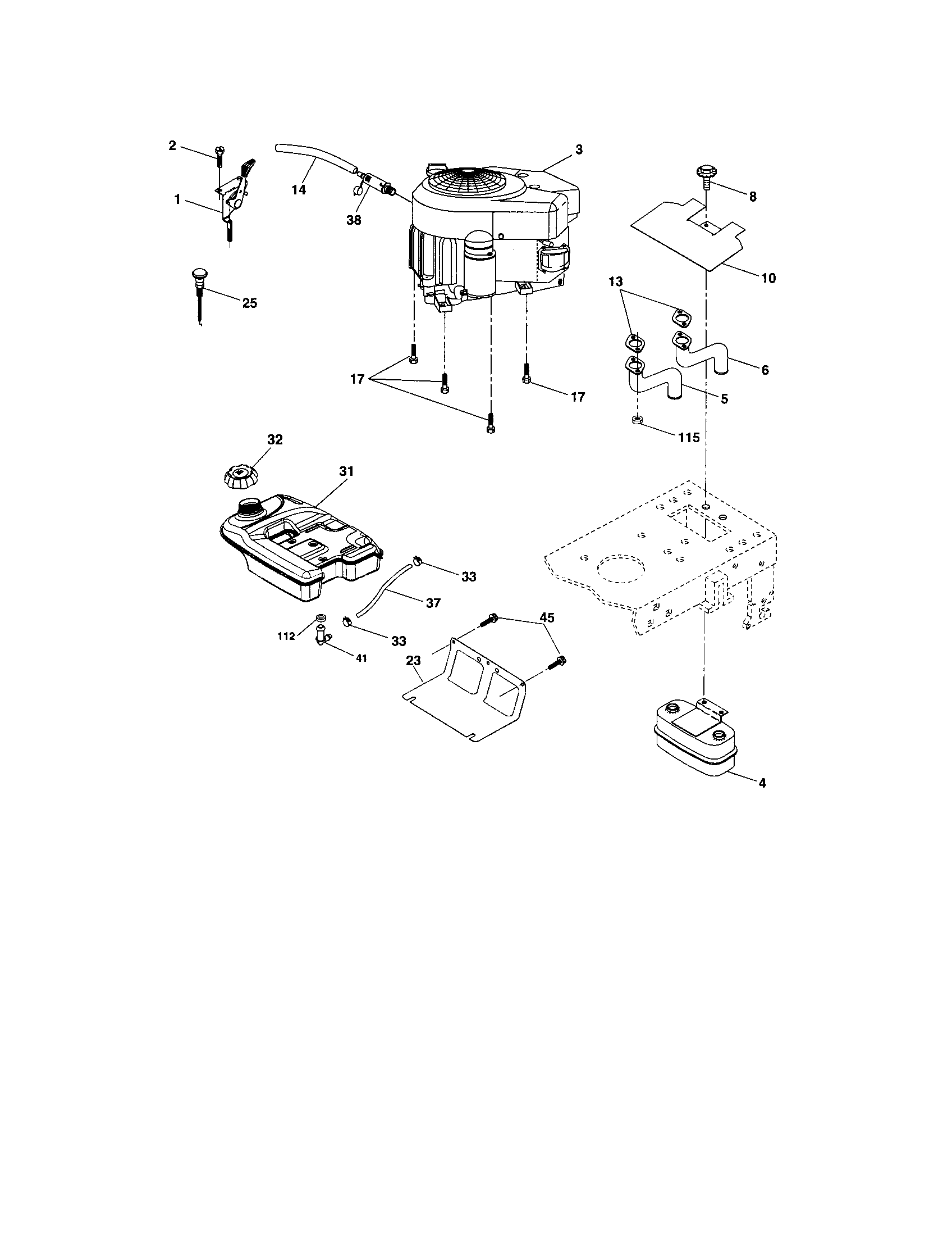 Engine Diagram and Parts List for  Craftsman Lawn Tractor