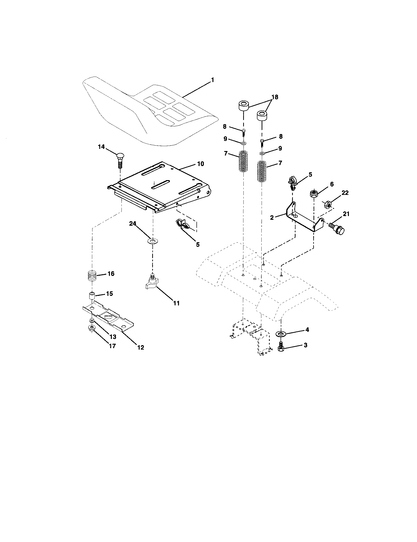 Seat Assembly Diagram and Parts List for  Craftsman Lawn Tractor