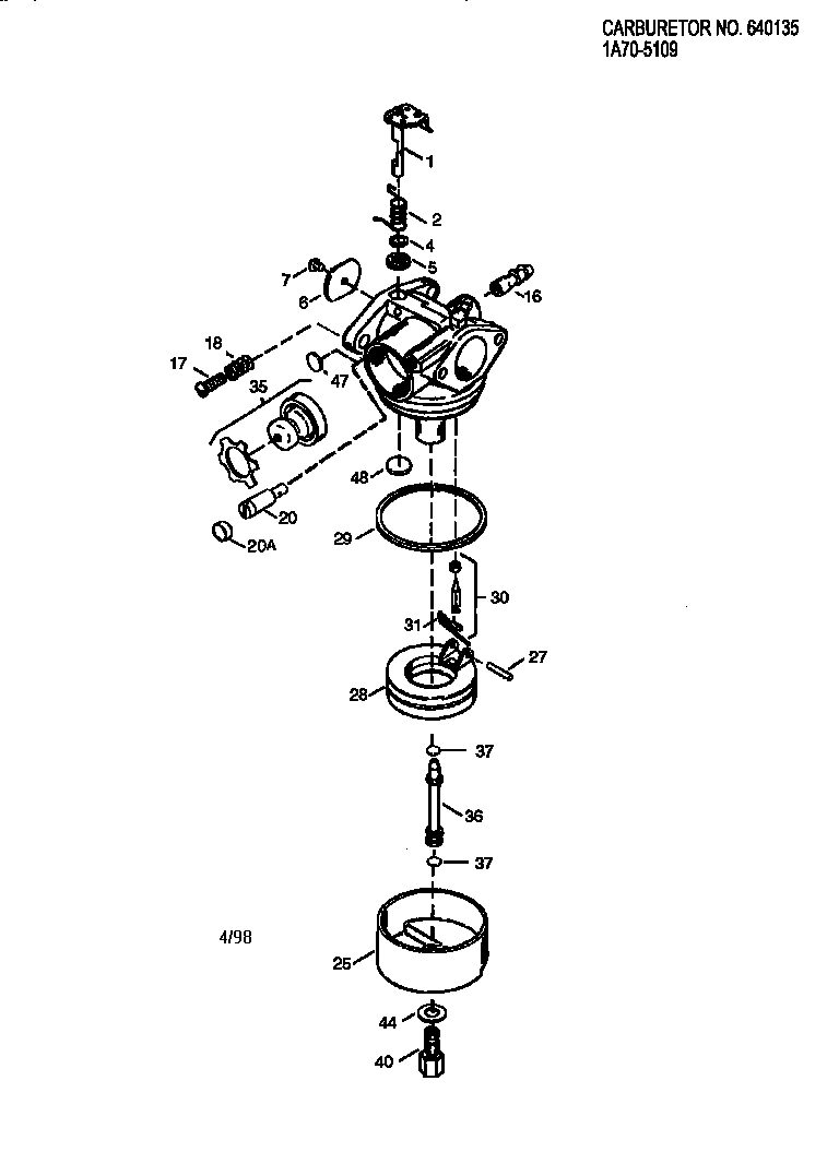 Carburetor 640135 Diagram and Parts List for  Craftsman Engine