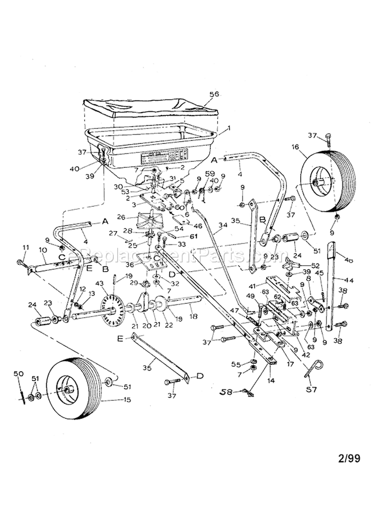 Broadcast Spreader Diagram and Parts List for  Craftsman Spreader