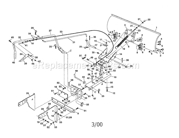 42" Snow Blade Diagram and Parts List for  Craftsman Snow Blower