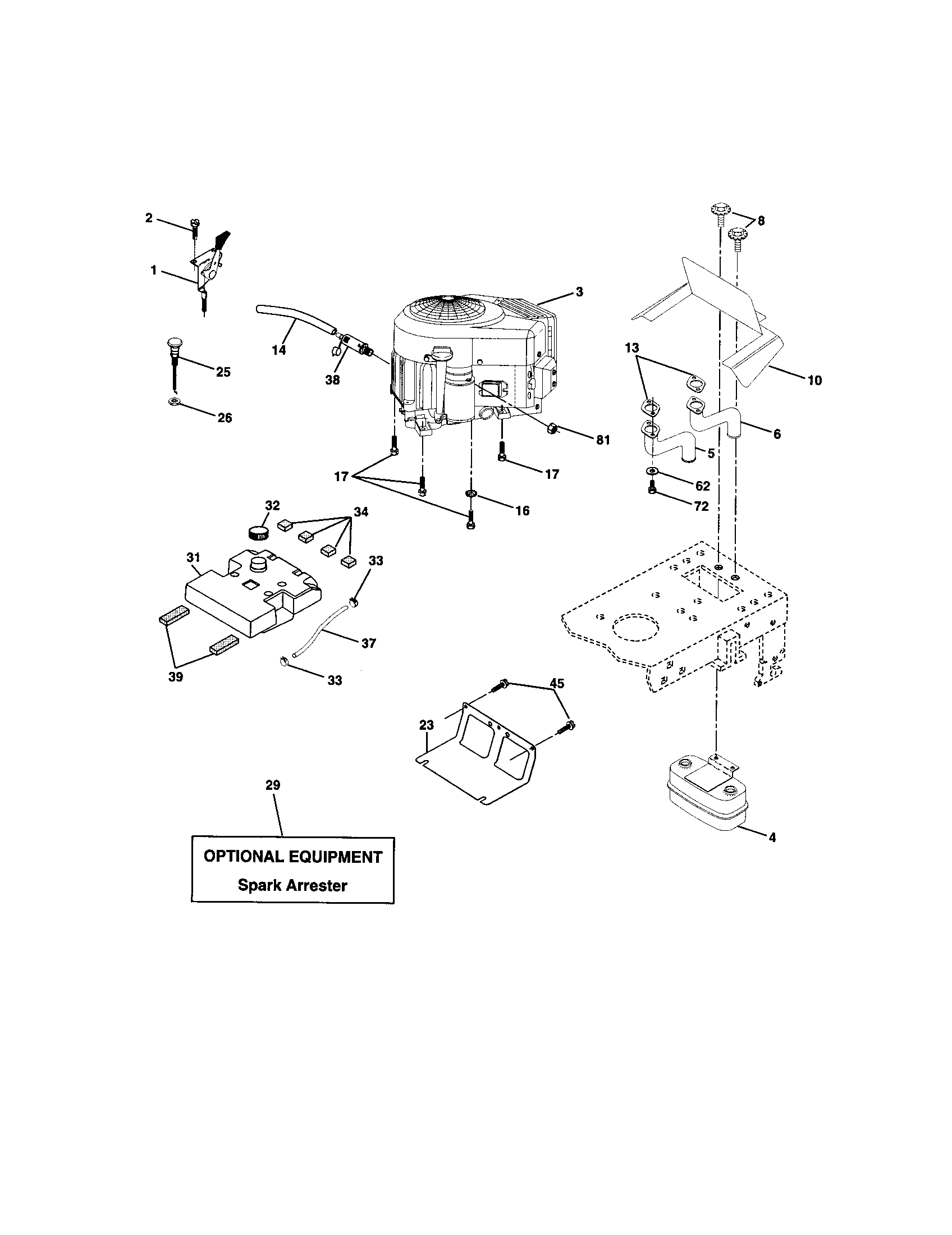 Engine Diagram and Parts List for  Craftsman Lawn Tractor