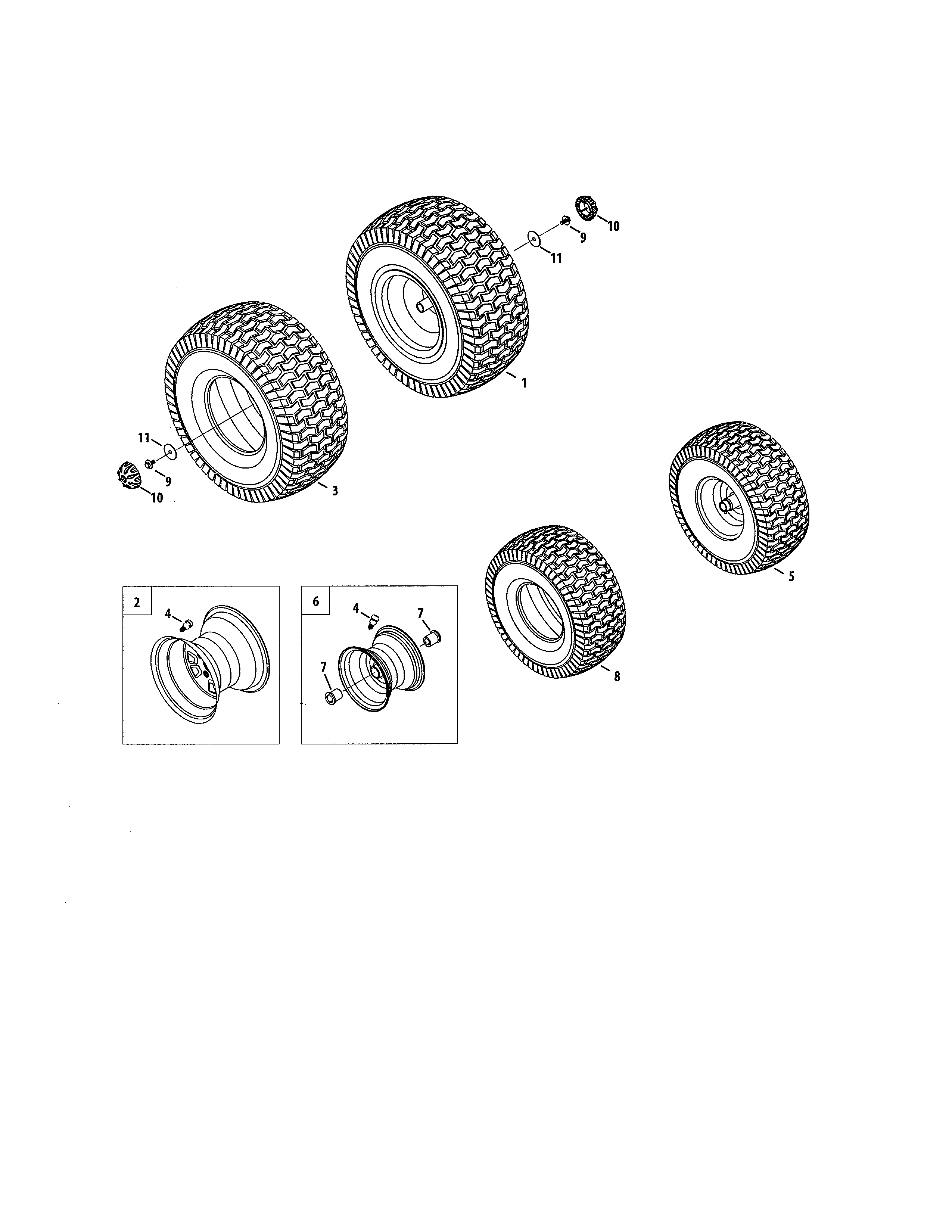 Wheels Diagram and Parts List for  Craftsman Lawn Tractor