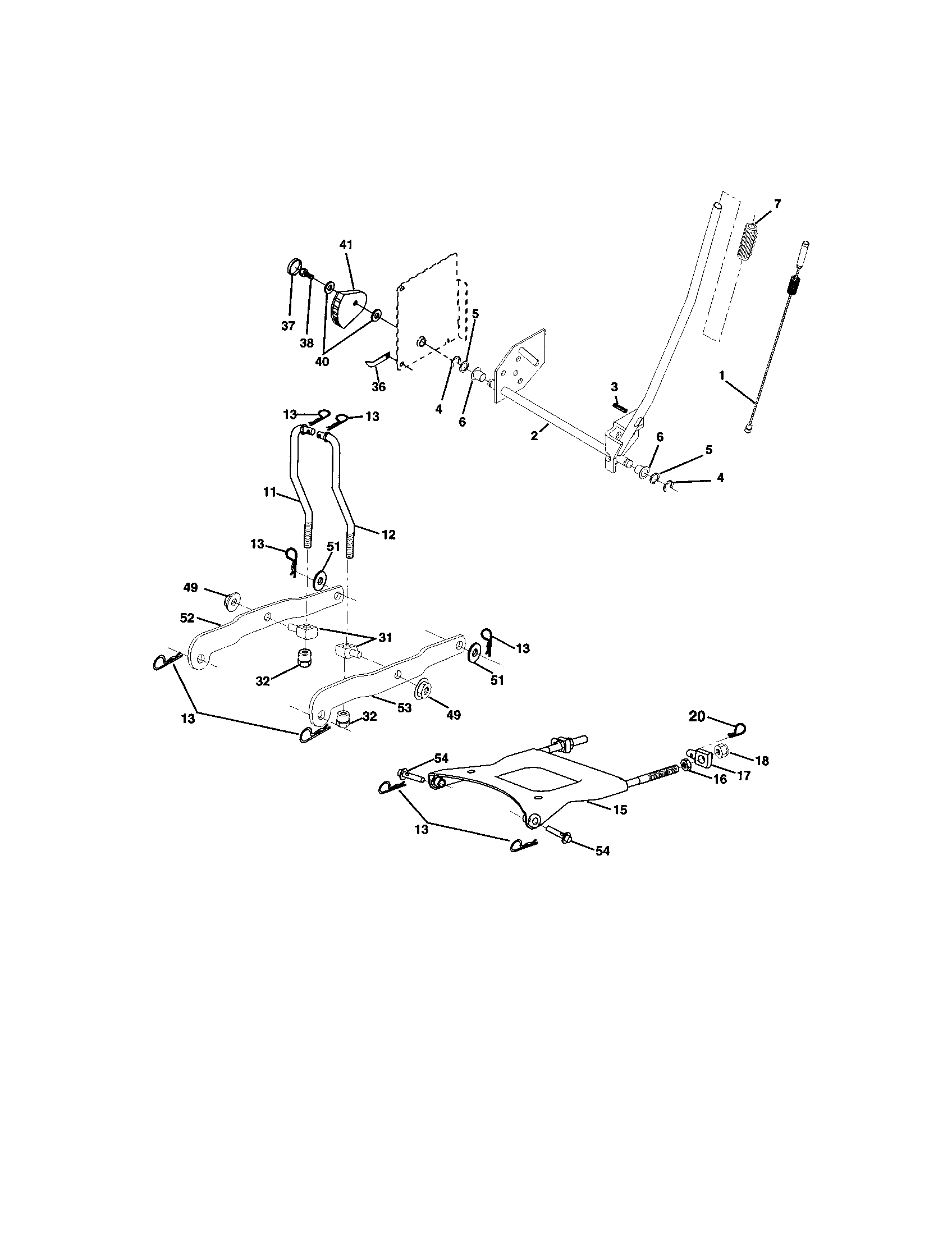 Lift Assembly Diagram and Parts List for  Craftsman Lawn Tractor