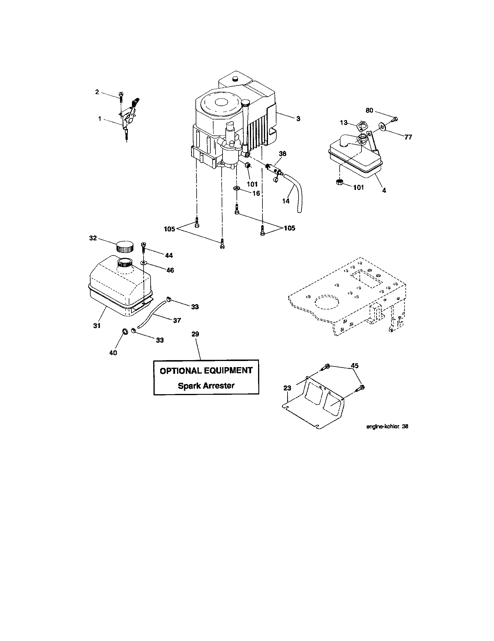 Engine Diagram and Parts List for  Craftsman Lawn Tractor
