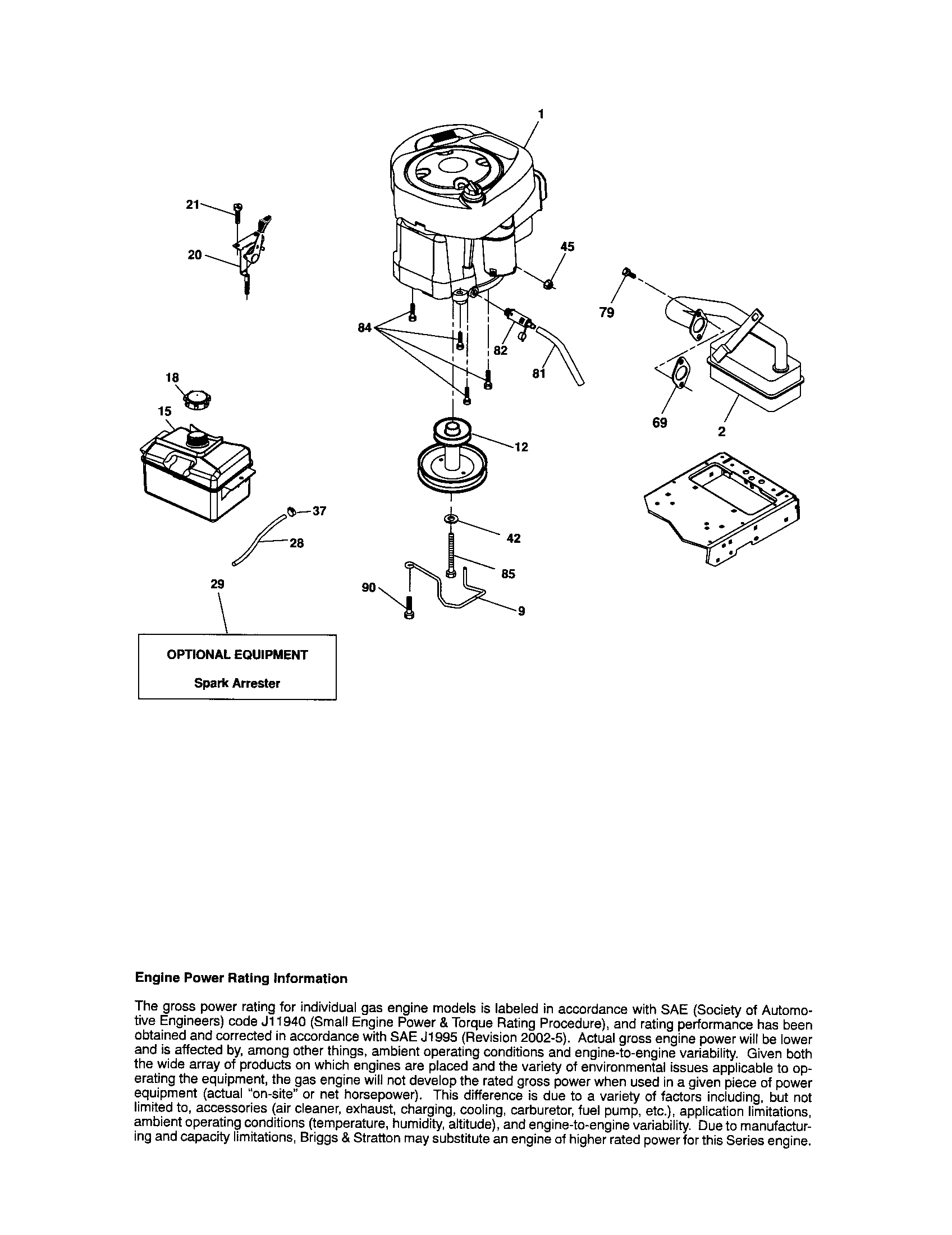 Engine Diagram and Parts List for  Craftsman Lawn Tractor